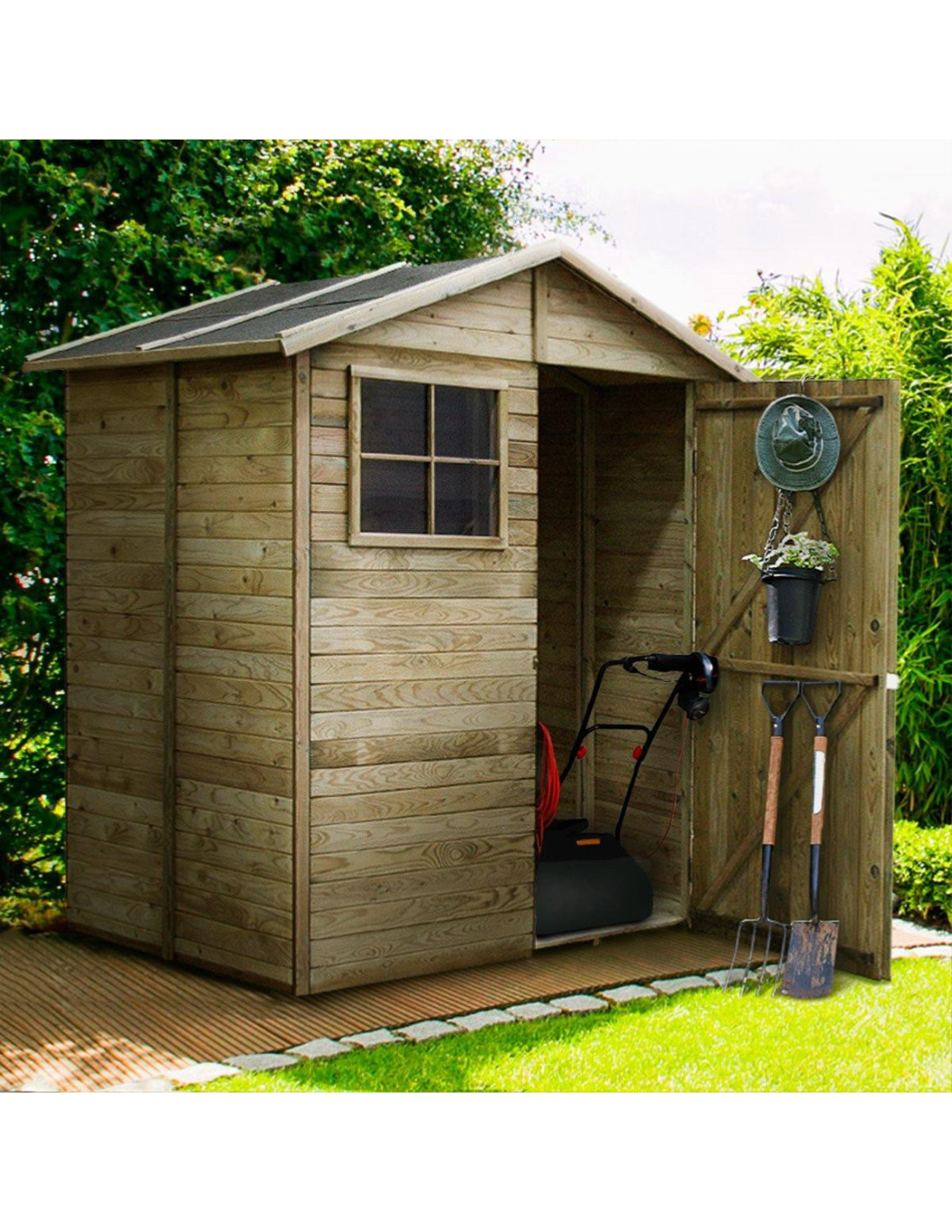 découvrez notre abri de jardin en bois avec un toit rond, alliant esthétisme et fonctionnalité. parfait pour stocker vos outils de jardinage tout en ajoutant une touche élégante à votre espace extérieur.