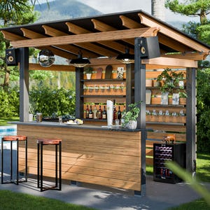 découvrez notre bar extérieur couvert, un espace convivial et raffiné pour profiter de vos moments en plein air. idéal pour des soirées entre amis ou des réceptions, ce bar offre un cadre élégant, tout en vous protégeant des intempéries. savourez des cocktails exotiques et une ambiance chaleureuse dans notre oasis en plein air.