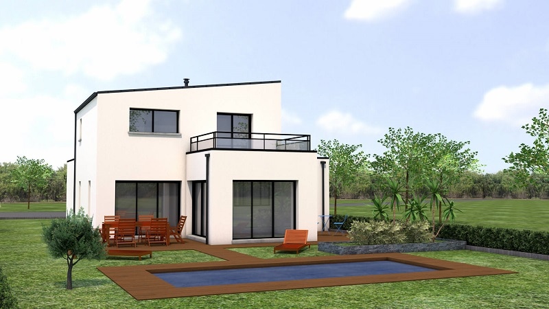 découvrez cette maison moderne au design épuré et contemporain, dotée d'un toit plat qui allie esthétisme et fonctionnalité. un espace de vie lumineux et spacieux, parfait pour un style de vie moderne.