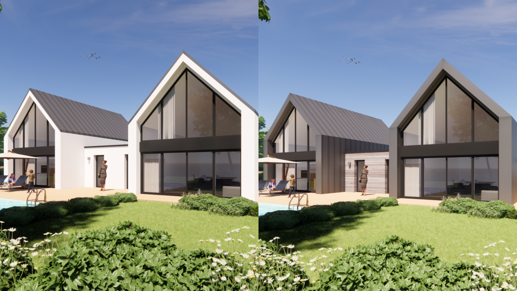 découvrez notre maison plain pied contemporaine recouverte de zinc, alliant esthétisme moderne et efficacité énergétique. profitez d'un espace de vie lumineux et fonctionnel dans un design épuré.