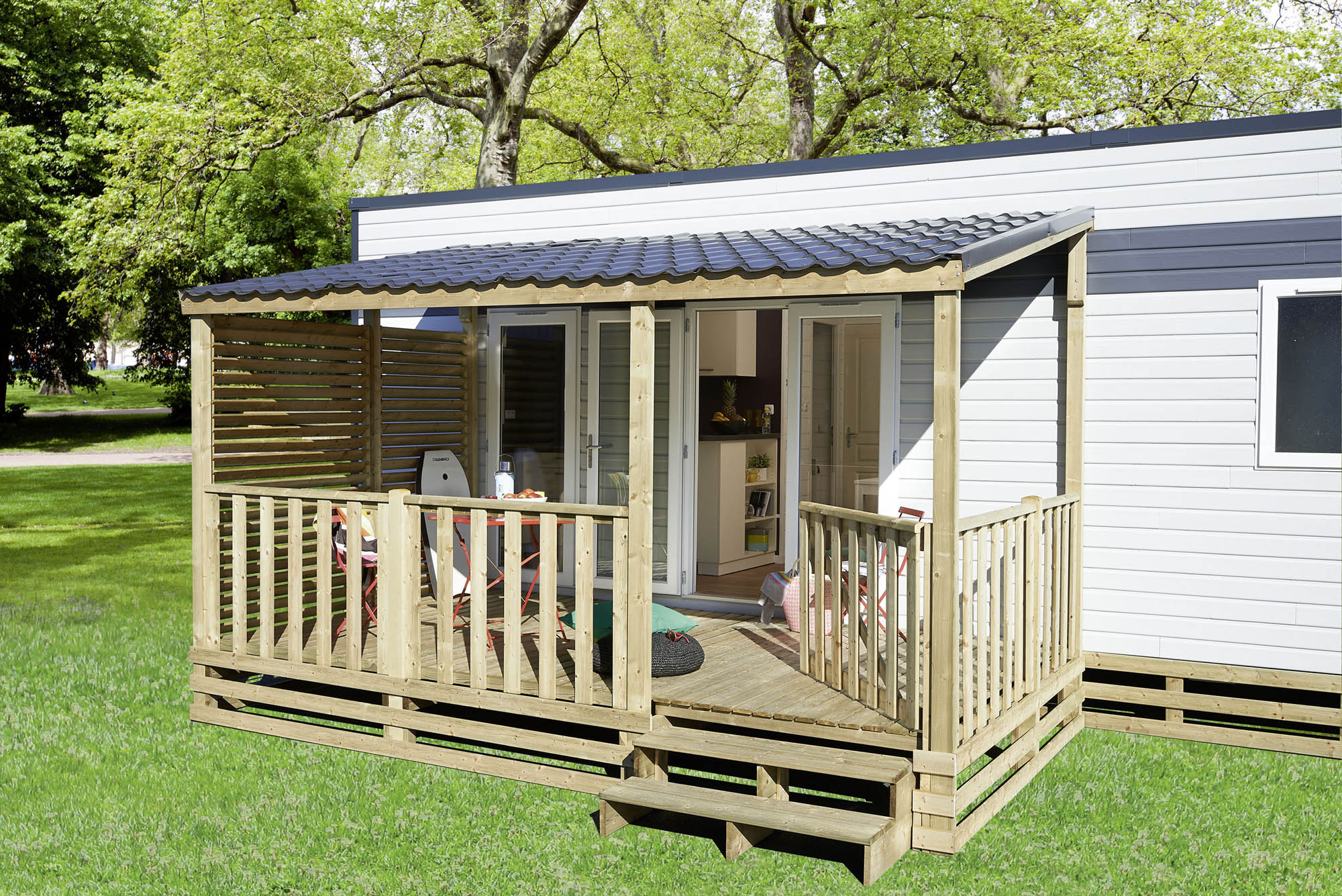 découvrez nos mobil-homes avec toit terrasse, idéal pour profiter de vos moments de détente en plein air. alliez confort et espace extérieur dans un cadre naturel exceptionnel.